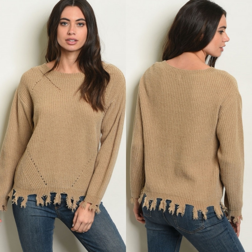 Tan distressed sweater